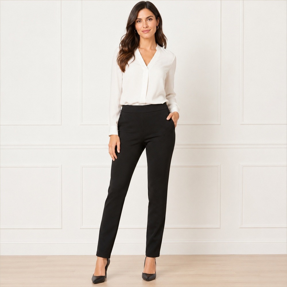Vince Camuto Womens Black Ponte Knit Slim Leg Trousers Size 6 Stretch Pants